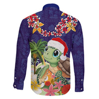Hawaii Honu Mele Kalikimaka Family Matching Off Shoulder Maxi Dress and Hawaiian Shirt Santa Tropical Flower Aloha Summer Blue Version LT03 - Polynesian Pride