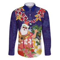 Hawaii Honu Mele Kalikimaka Family Matching Puletasi Dress and Hawaiian Shirt Santa Tropical Flower Aloha Summer Blue Version LT03 Dad's Shirt - Long Sleeve Blue - Polynesian Pride
