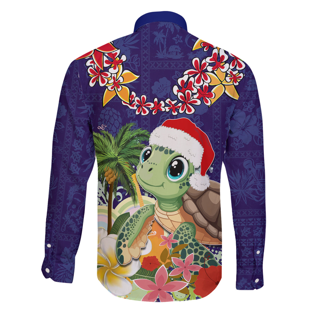 Hawaii Honu Mele Kalikimaka Family Matching Puletasi Dress and Hawaiian Shirt Santa Tropical Flower Aloha Summer Blue Version LT03 - Polynesian Pride