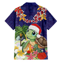 Hawaii Honu Mele Kalikimaka Family Matching Tank Maxi Dress and Hawaiian Shirt Santa Tropical Flower Aloha Summer Blue Version LT03 - Polynesian Pride