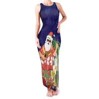 Hawaii Honu Mele Kalikimaka Family Matching Tank Maxi Dress and Hawaiian Shirt Santa Tropical Flower Aloha Summer Blue Version LT03 Mom's Dress Blue - Polynesian Pride