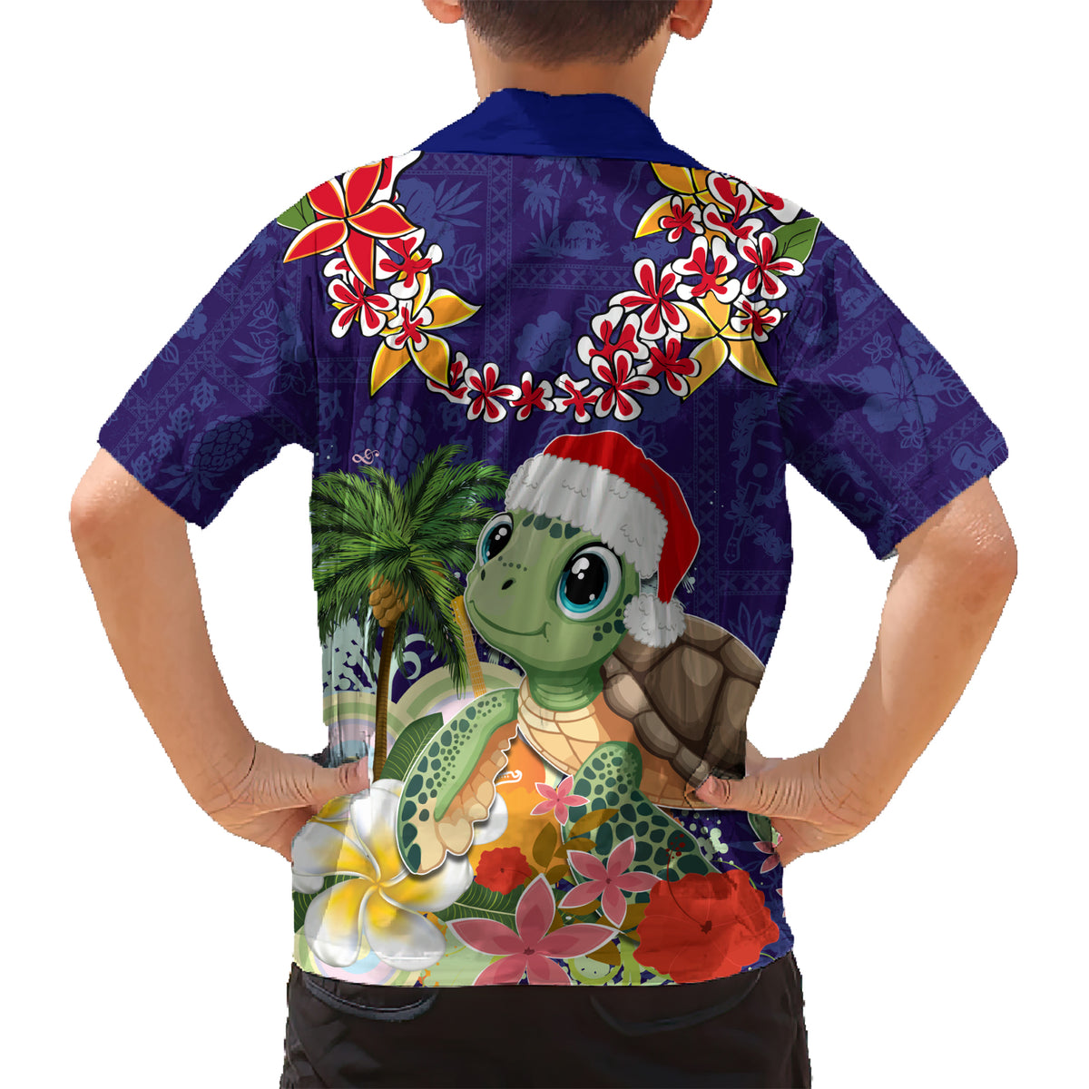 Hawaii Honu Mele Kalikimaka Kid Hawaiian Shirt Santa Tropical Flower Aloha Summer Blue Version LT03 - Polynesian Pride
