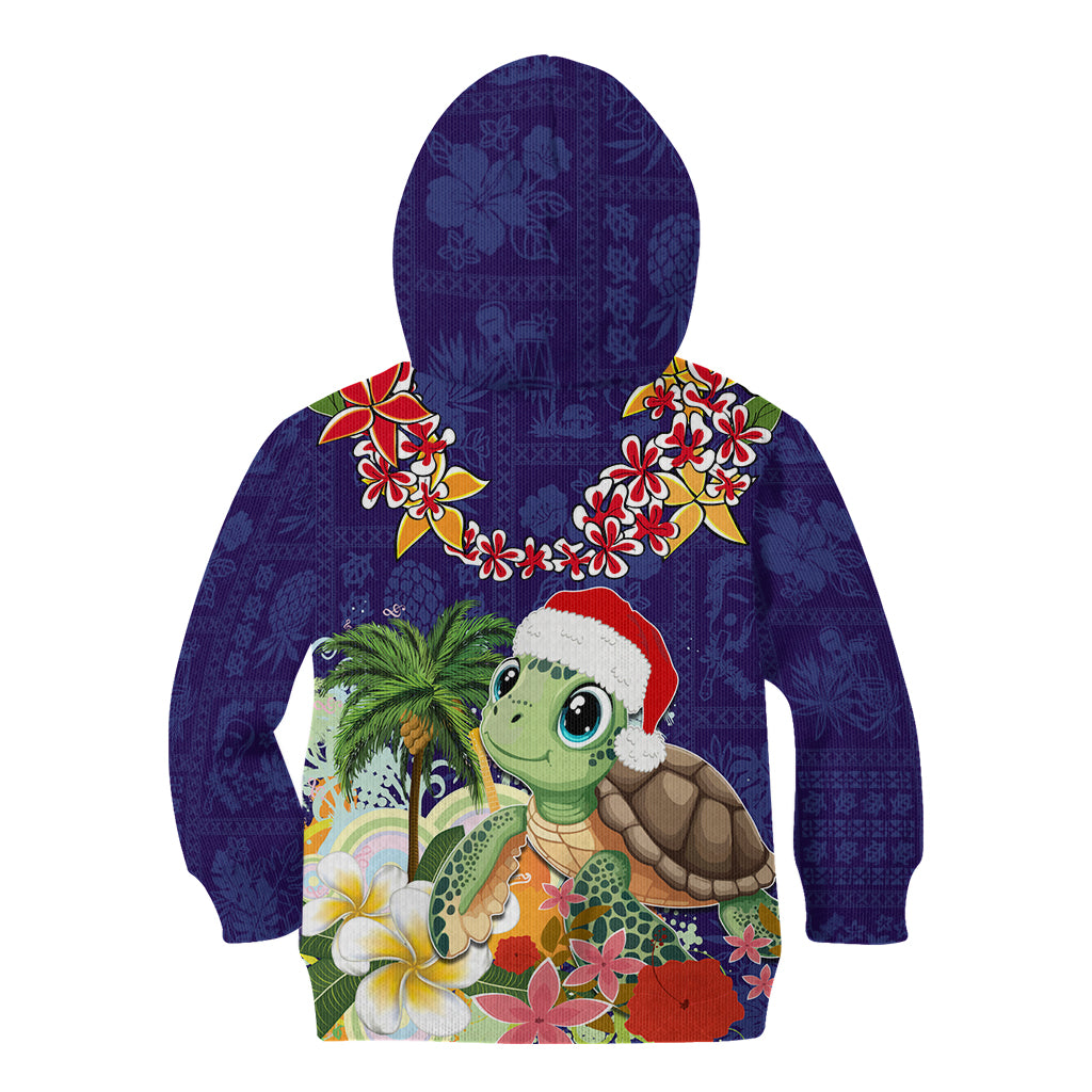 Hawaii Honu Mele Kalikimaka Kid Hoodie Santa Tropical Flower Aloha Summer Blue Version LT03 - Polynesian Pride