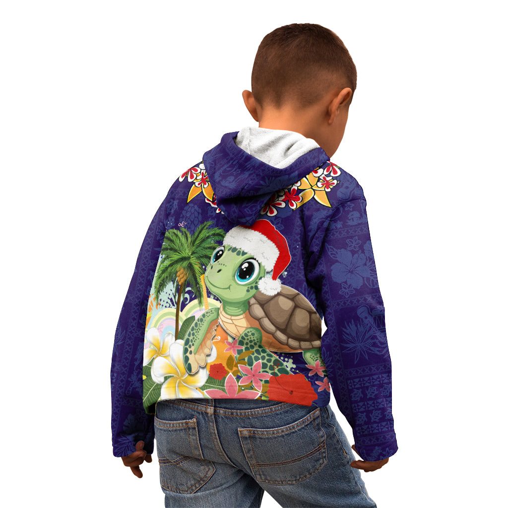 Hawaii Honu Mele Kalikimaka Kid Hoodie Santa Tropical Flower Aloha Summer Blue Version LT03 - Polynesian Pride