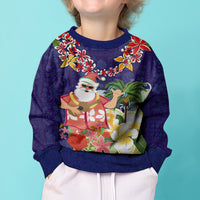 Hawaii Honu Mele Kalikimaka Kid Ugly Christmas Sweater Santa Tropical Flower Aloha Summer Blue Version LT03 - Polynesian Pride