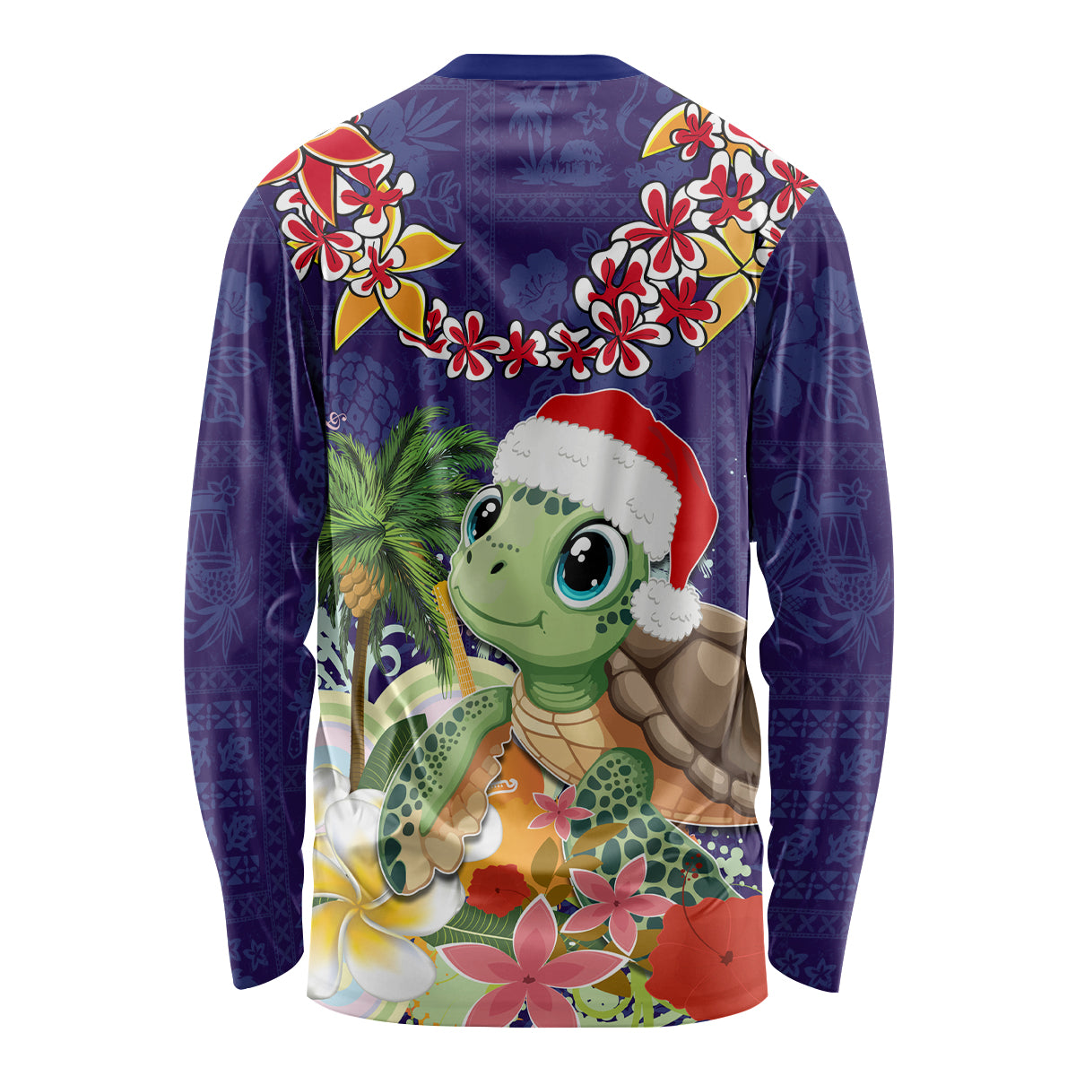 Hawaii Honu Mele Kalikimaka Long Sleeve Shirt Santa Tropical Flower Aloha Summer Blue Version LT03 - Polynesian Pride