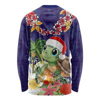 Hawaii Honu Mele Kalikimaka Long Sleeve Shirt Santa Tropical Flower Aloha Summer Blue Version LT03 - Polynesian Pride