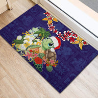Hawaii Honu Mele Kalikimaka Rubber Doormat Santa Tropical Flower Aloha Summer Blue Version LT03 - Polynesian Pride