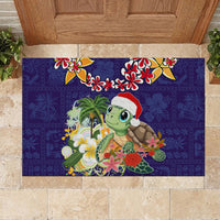 Hawaii Honu Mele Kalikimaka Rubber Doormat Santa Tropical Flower Aloha Summer Blue Version LT03 - Polynesian Pride