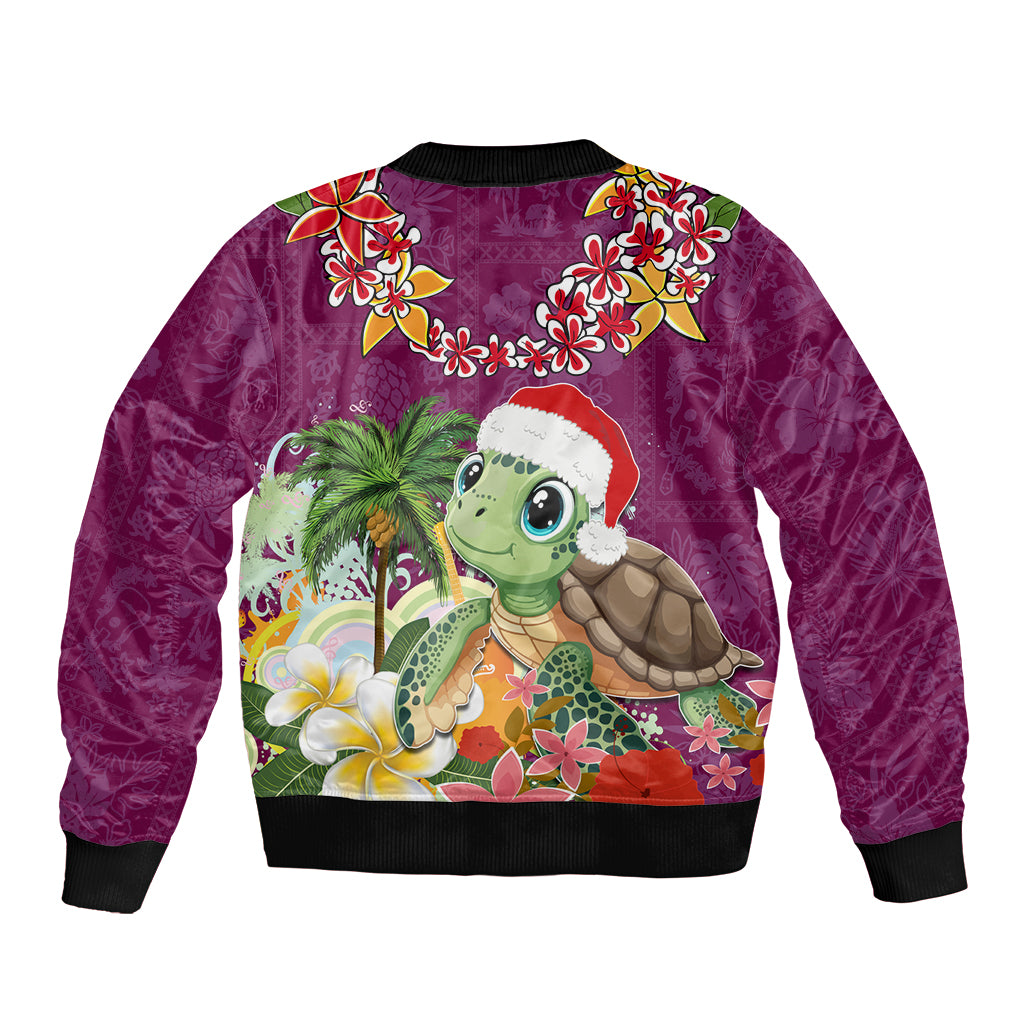 Hawaii Honu Mele Kalikimaka Bomber Jacket Santa Tropical Flower Aloha Summer Pink Version LT03 - Polynesian Pride