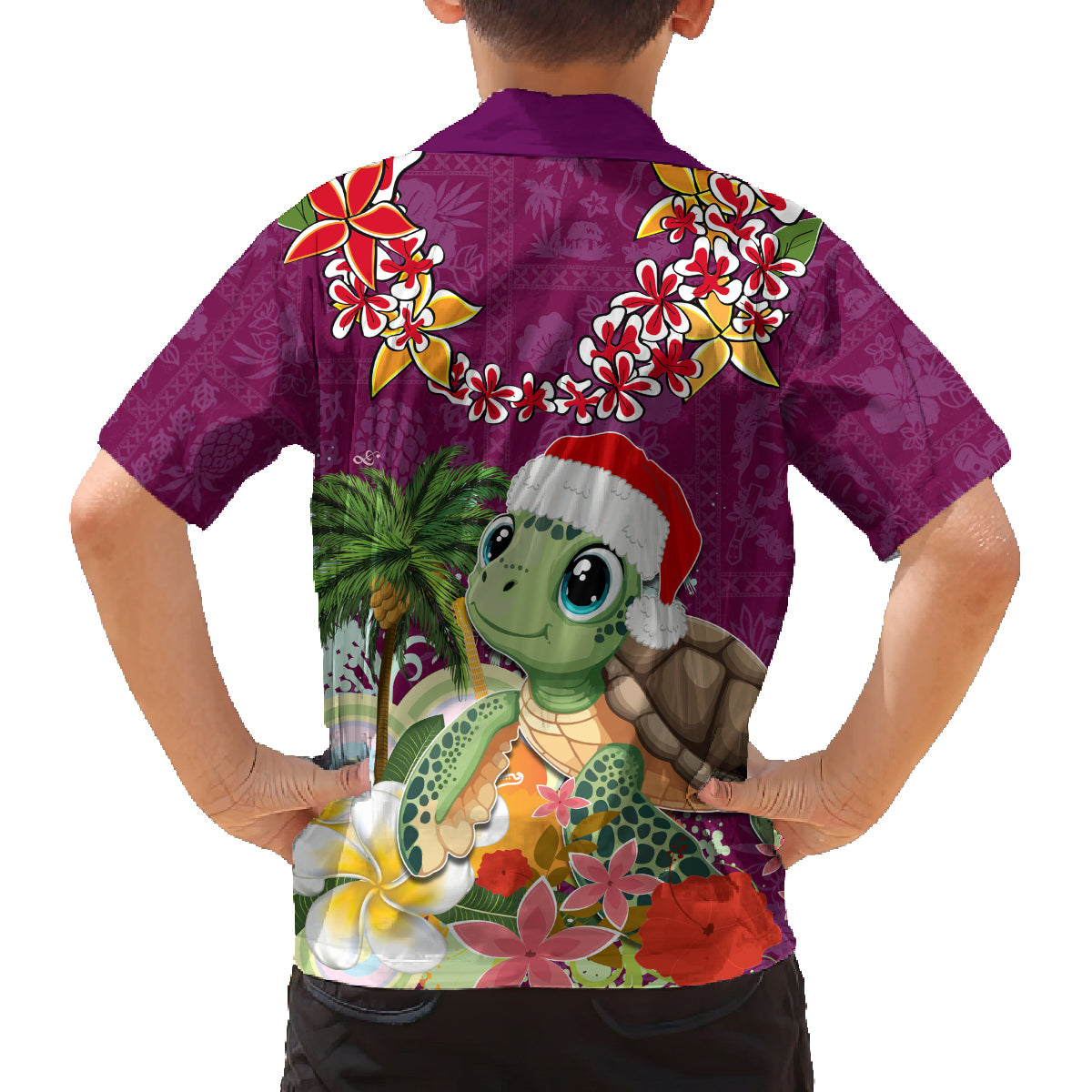 Hawaii Honu Mele Kalikimaka Family Matching Off Shoulder Maxi Dress and Hawaiian Shirt Santa Tropical Flower Aloha Summer Pink Version LT03 - Polynesian Pride