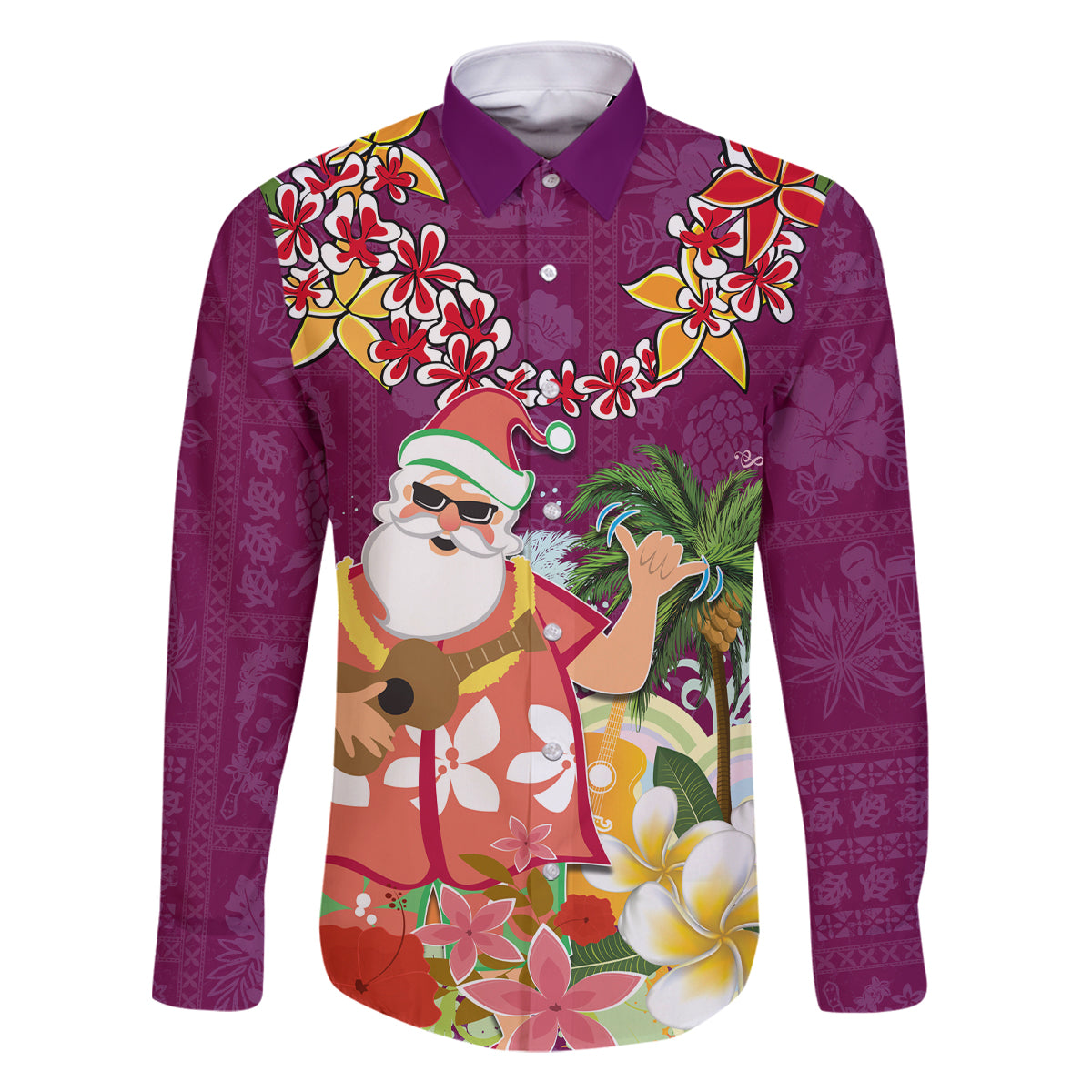 Hawaii Honu Mele Kalikimaka Family Matching Off Shoulder Maxi Dress and Hawaiian Shirt Santa Tropical Flower Aloha Summer Pink Version LT03 Dad's Shirt - Long Sleeve Pink - Polynesian Pride