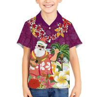 Hawaii Honu Mele Kalikimaka Family Matching Off Shoulder Maxi Dress and Hawaiian Shirt Santa Tropical Flower Aloha Summer Pink Version LT03 Son's Shirt Pink - Polynesian Pride