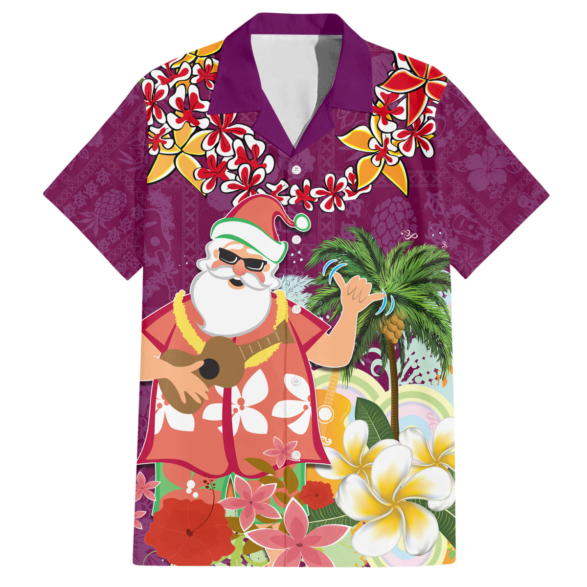Hawaii Honu Mele Kalikimaka Family Matching Short Sleeve Bodycon Dress and Hawaiian Shirt Santa Tropical Flower Aloha Summer Pink Version LT03 Dad's Shirt - Short Sleeve Pink - Polynesian Pride