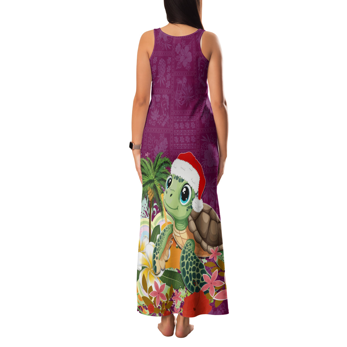 Hawaii Honu Mele Kalikimaka Family Matching Tank Maxi Dress and Hawaiian Shirt Santa Tropical Flower Aloha Summer Pink Version LT03 - Polynesian Pride