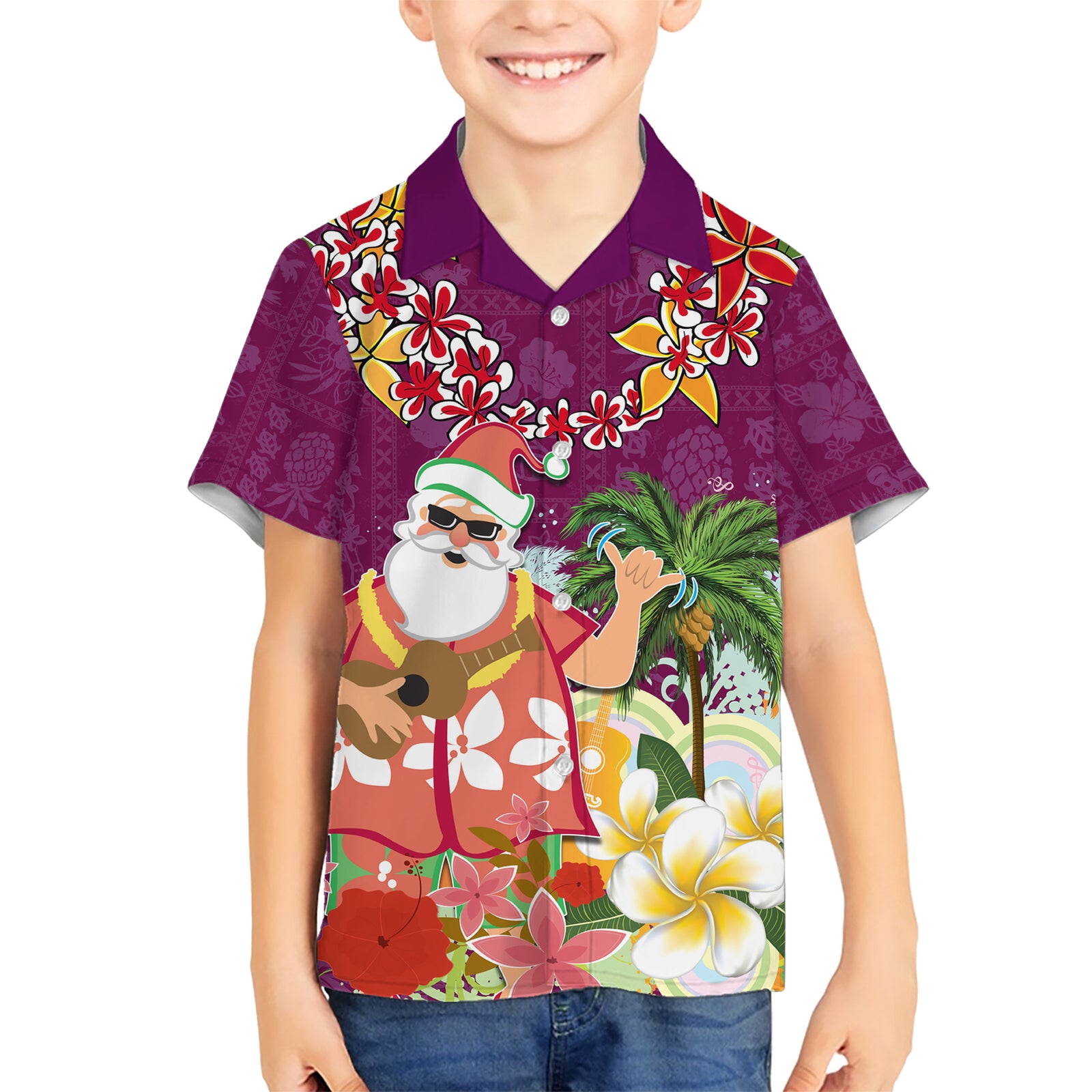 Hawaii Honu Mele Kalikimaka Kid Hawaiian Shirt Santa Tropical Flower Aloha Summer Pink Version LT03 Kid Pink - Polynesian Pride