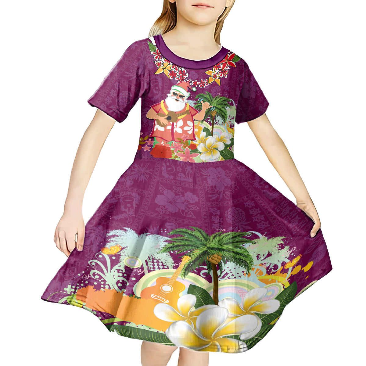 Hawaii Honu Mele Kalikimaka Kid Short Sleeve Dress Santa Tropical Flower Aloha Summer Pink Version LT03 - Polynesian Pride
