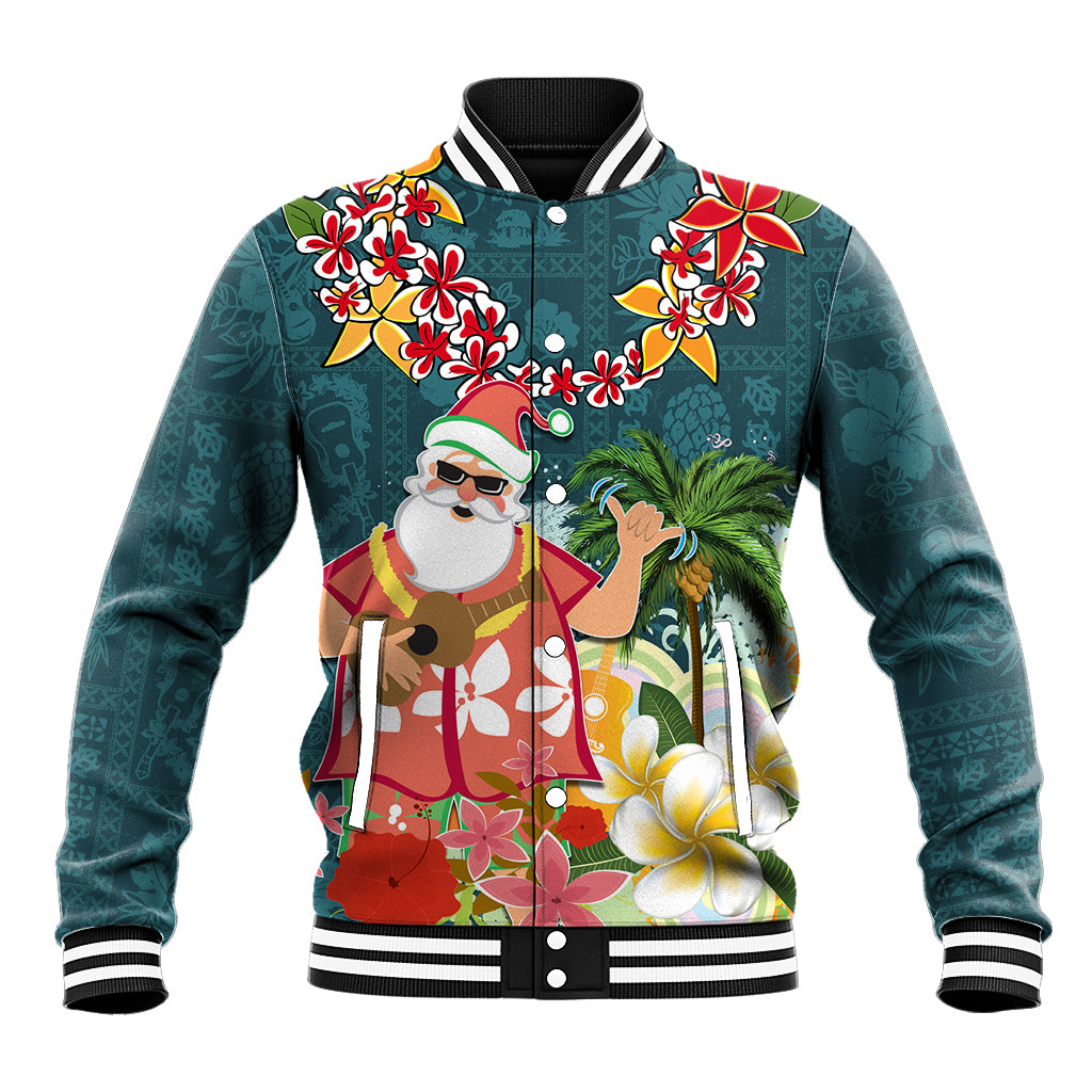 Hawaii Honu Mele Kalikimaka Baseball Jacket Santa Tropical Flower Aloha Summer Turquoise Version LT03 Unisex Turquoise - Polynesian Pride