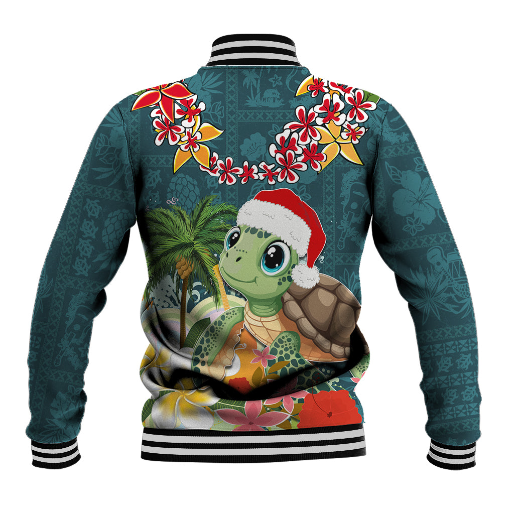 Hawaii Honu Mele Kalikimaka Baseball Jacket Santa Tropical Flower Aloha Summer Turquoise Version LT03 - Polynesian Pride