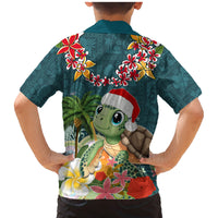 Hawaii Honu Mele Kalikimaka Family Matching Mermaid Dress and Hawaiian Shirt Santa Tropical Flower Aloha Summer Turquoise Version LT03 - Polynesian Pride