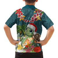 Hawaii Honu Mele Kalikimaka Family Matching Off Shoulder Maxi Dress and Hawaiian Shirt Santa Tropical Flower Aloha Summer Turquoise Version LT03 - Polynesian Pride