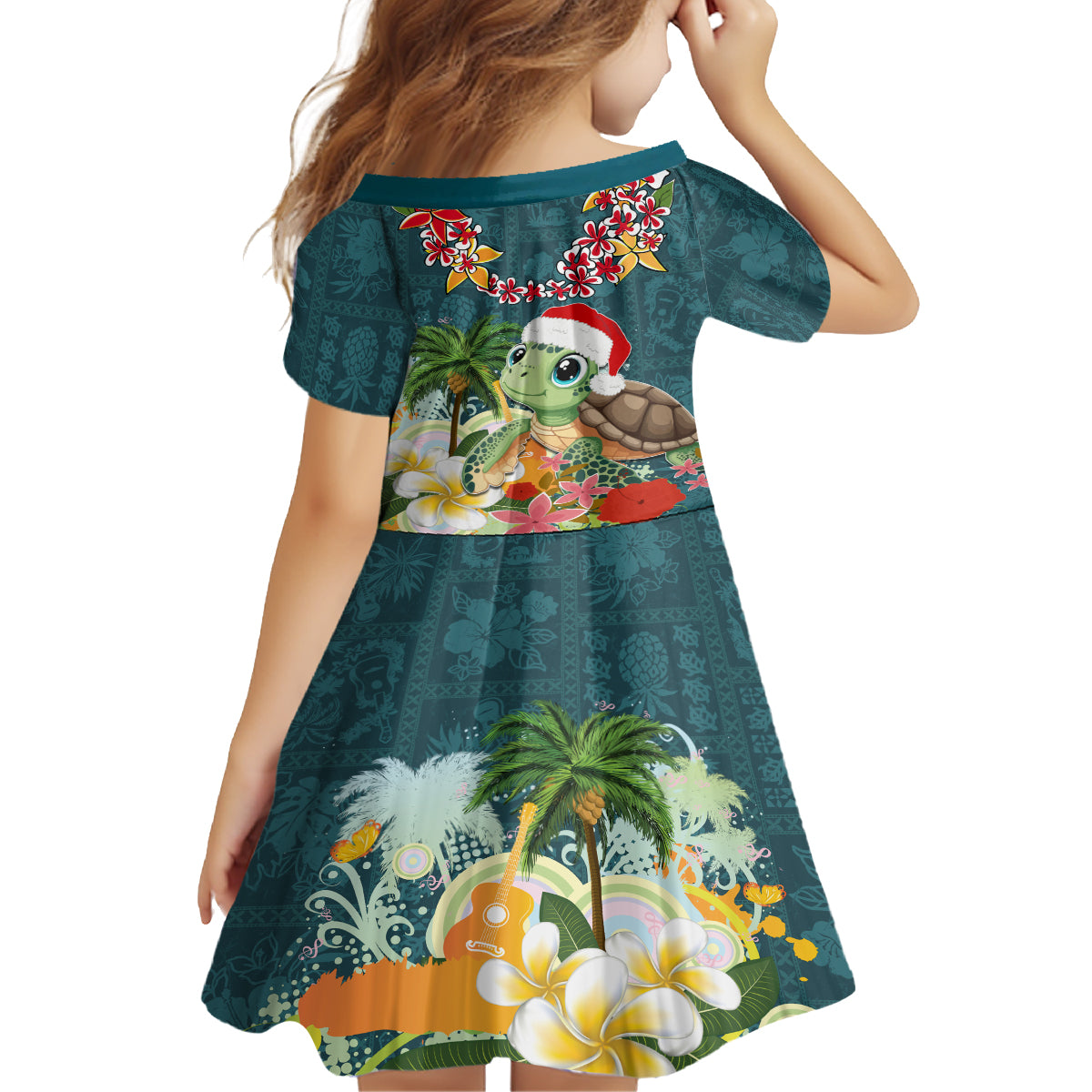 Hawaii Honu Mele Kalikimaka Family Matching Off Shoulder Maxi Dress and Hawaiian Shirt Santa Tropical Flower Aloha Summer Turquoise Version LT03 - Polynesian Pride