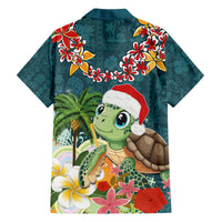 Hawaii Honu Mele Kalikimaka Family Matching Off Shoulder Maxi Dress and Hawaiian Shirt Santa Tropical Flower Aloha Summer Turquoise Version LT03 - Polynesian Pride