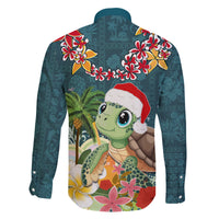 Hawaii Honu Mele Kalikimaka Family Matching Off Shoulder Short Dress and Hawaiian Shirt Santa Tropical Flower Aloha Summer Turquoise Version LT03 - Polynesian Pride