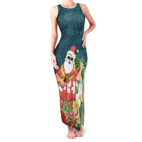 Hawaii Honu Mele Kalikimaka Family Matching Tank Maxi Dress and Hawaiian Shirt Santa Tropical Flower Aloha Summer Turquoise Version LT03 Mom's Dress Turquoise - Polynesian Pride