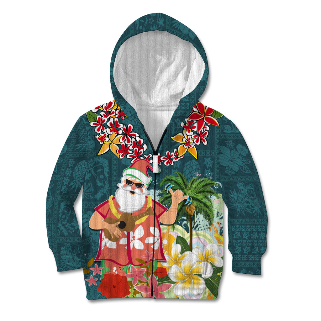 Hawaii Honu Mele Kalikimaka Kid Hoodie Santa Tropical Flower Aloha Summer Turquoise Version LT03 - Polynesian Pride