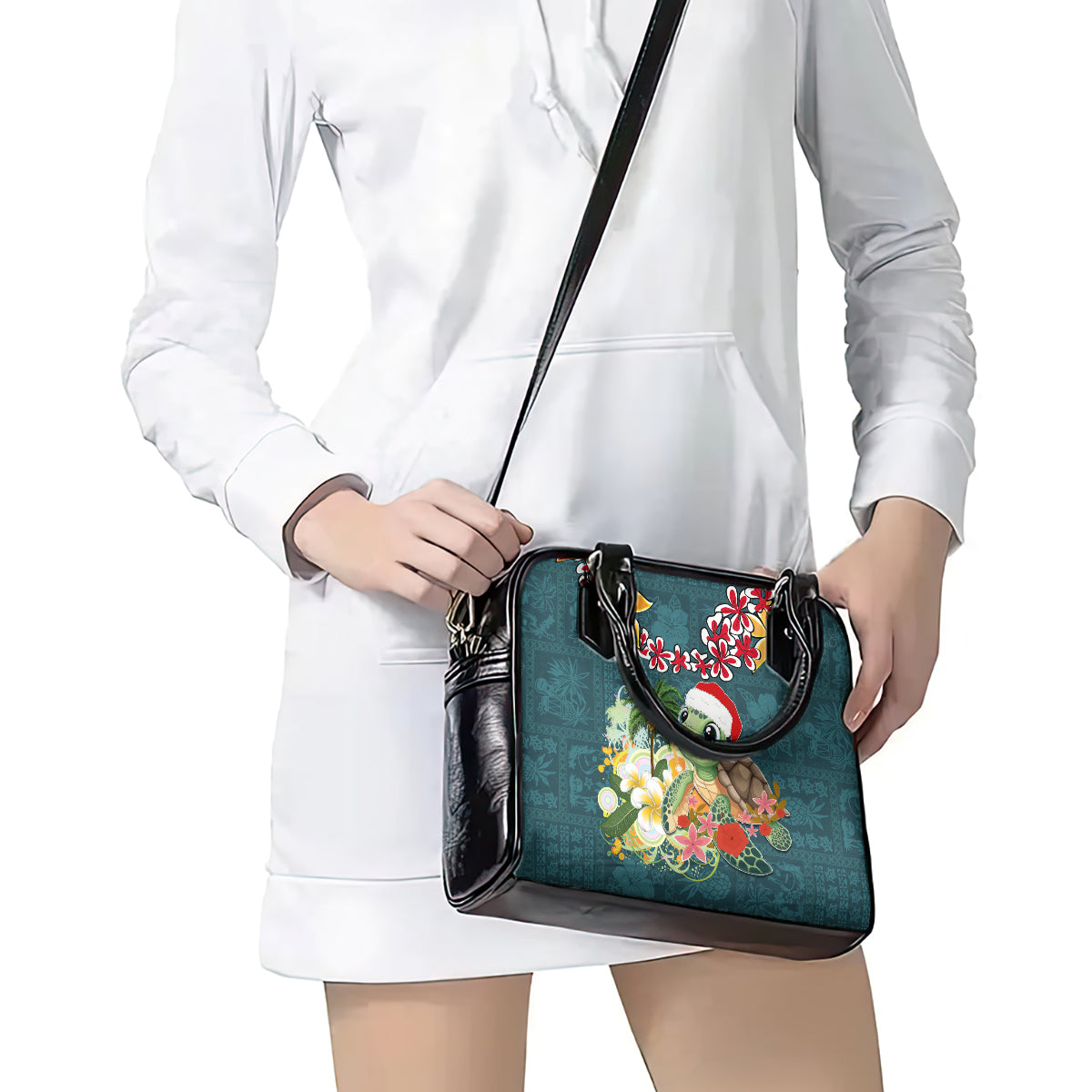 Hawaii Honu Mele Kalikimaka Shoulder Handbag Santa Tropical Flower Aloha Summer Turquoise Version LT03 - Polynesian Pride