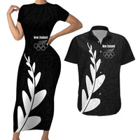 Personalised New Zealand Canoeing Special Jersey Couples Matching Short Sleeve Bodycon Dress and Hawaiian Shirt LT03 Black - Polynesian Pride