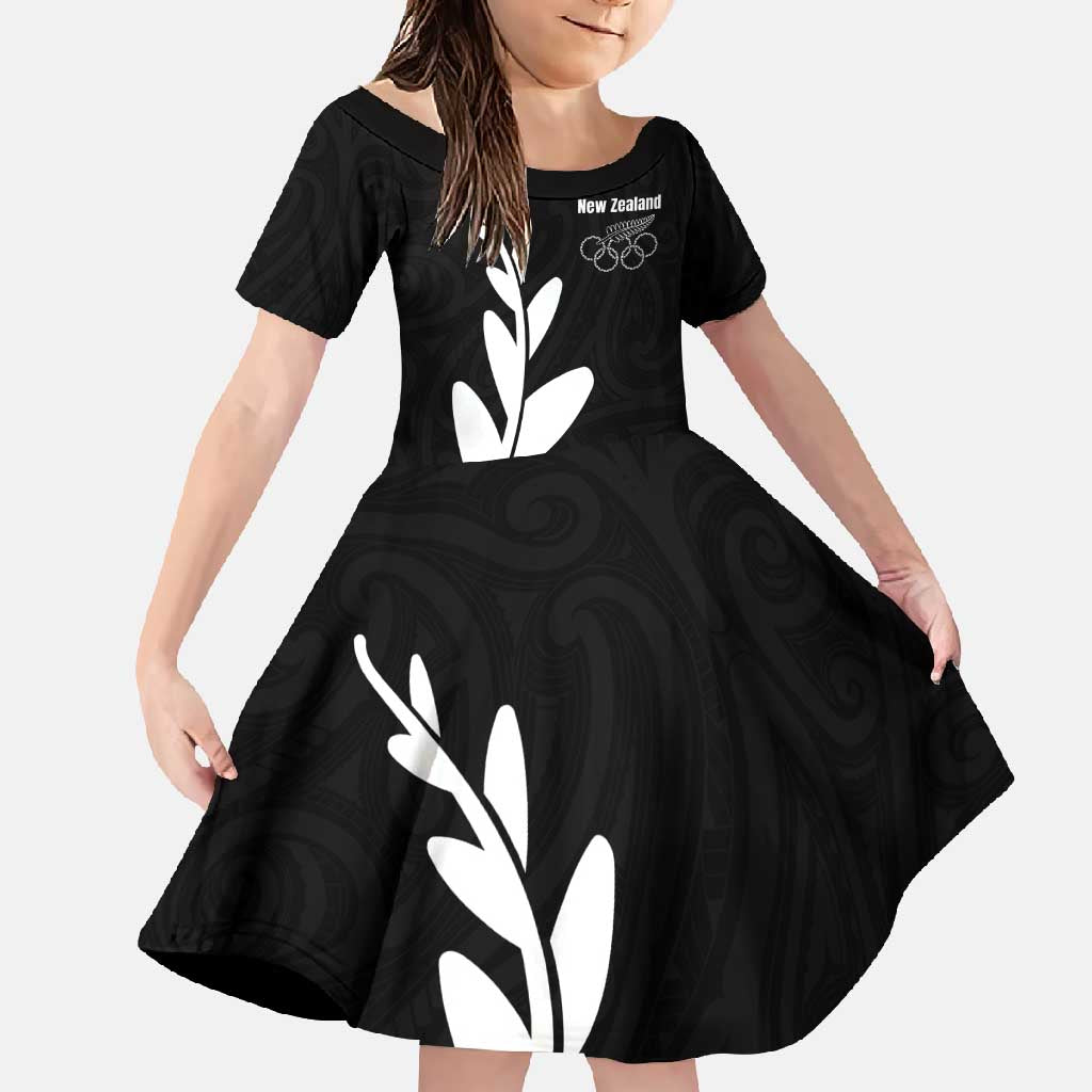 Personalised New Zealand Canoeing Special Jersey Family Matching Mermaid Dress and Hawaiian Shirt LT03 Daughter's Dress Black - Polynesian Pride