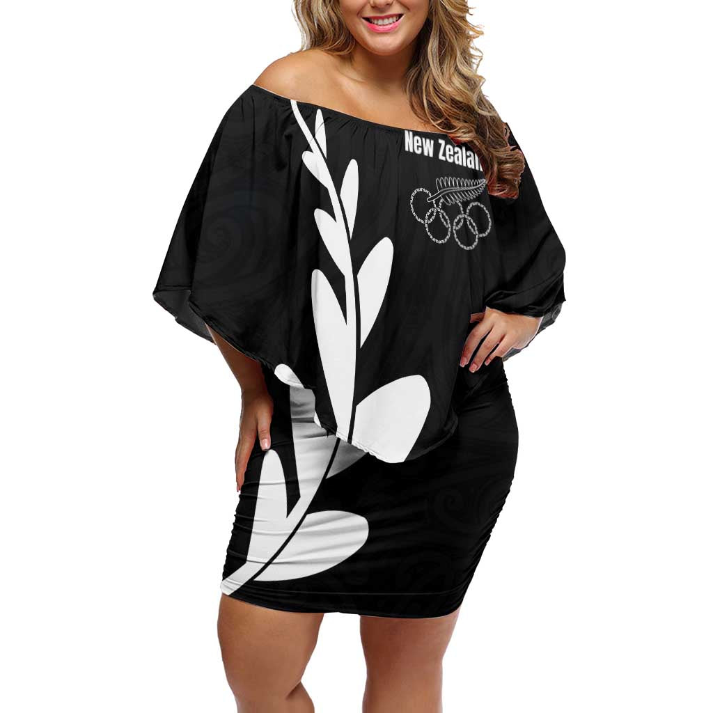 Personalised New Zealand Canoeing Special Jersey Family Matching Off Shoulder Short Dress and Hawaiian Shirt LT03 Mom's Dress Black - Polynesian Pride
