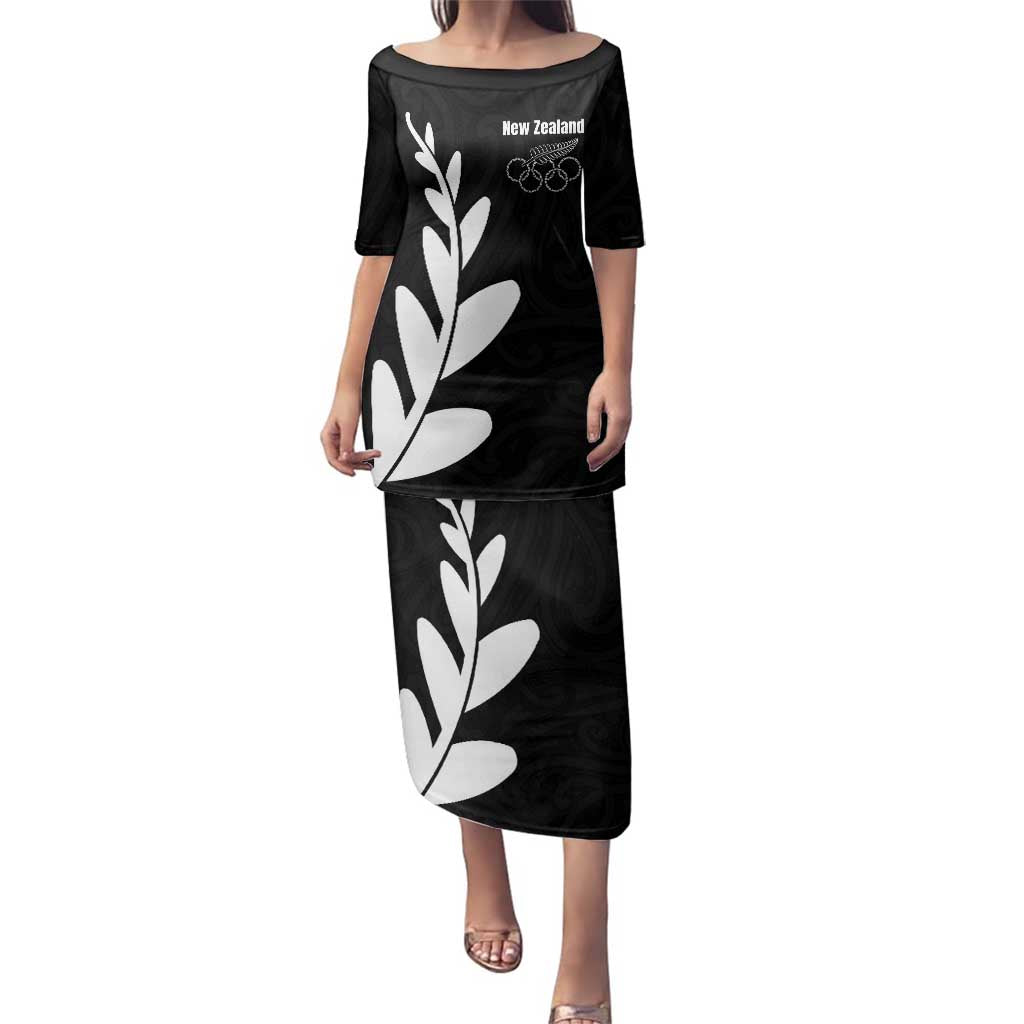 Personalised New Zealand Canoeing Special Jersey Family Matching Puletasi and Hawaiian Shirt LT03 Mom's Dress Black - Polynesian Pride