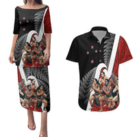 New Zealand Te Matatini Couples Matching Puletasi and Hawaiian Shirt Kapa Haka and Silver Fern - Maori Art Pattern LT03 Black - Polynesian Pride