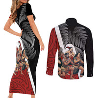 New Zealand Te Matatini Couples Matching Short Sleeve Bodycon Dress and Long Sleeve Button Shirt Kapa Haka and Silver Fern - Maori Art Pattern LT03 - Polynesian Pride