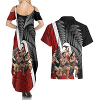 New Zealand Te Matatini Couples Matching Summer Maxi Dress and Hawaiian Shirt Kapa Haka and Silver Fern - Maori Art Pattern LT03 - Polynesian Pride