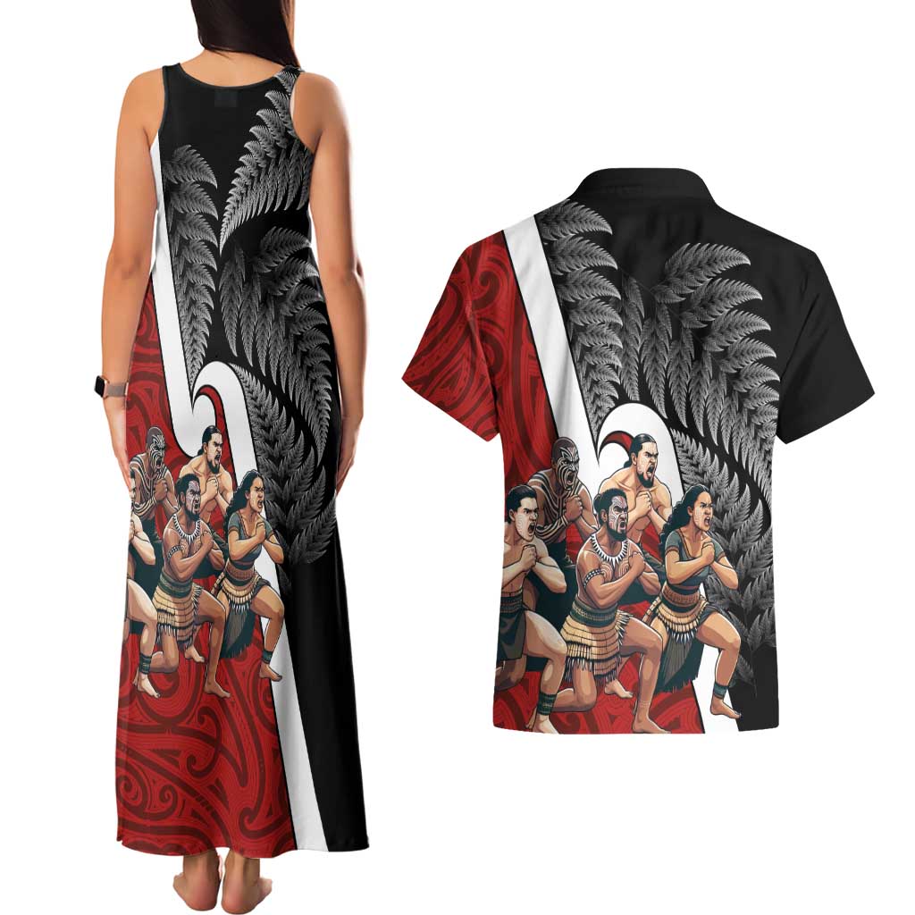 New Zealand Te Matatini Couples Matching Tank Maxi Dress and Hawaiian Shirt Kapa Haka and Silver Fern - Maori Art Pattern LT03 - Polynesian Pride