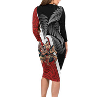 New Zealand Te Matatini Family Matching Long Sleeve Bodycon Dress and Hawaiian Shirt Kapa Haka and Silver Fern - Maori Art Pattern LT03 - Polynesian Pride