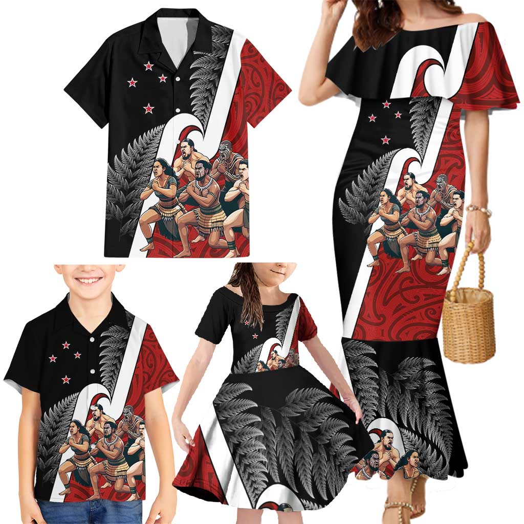 New Zealand Te Matatini Family Matching Mermaid Dress and Hawaiian Shirt Kapa Haka and Silver Fern - Maori Art Pattern LT03 - Polynesian Pride