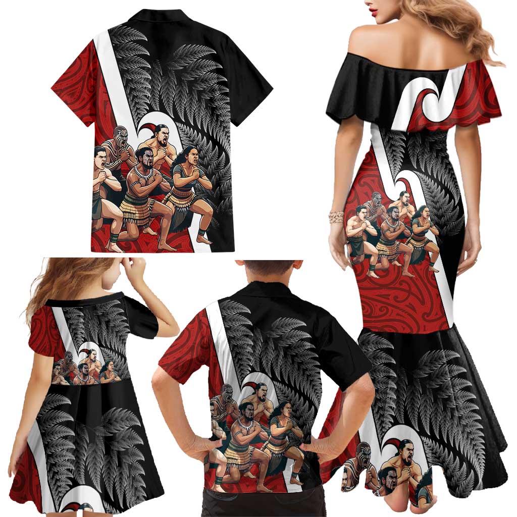 New Zealand Te Matatini Family Matching Mermaid Dress and Hawaiian Shirt Kapa Haka and Silver Fern - Maori Art Pattern LT03 - Polynesian Pride