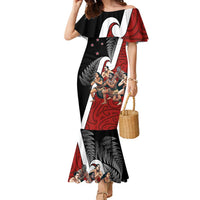 New Zealand Te Matatini Family Matching Mermaid Dress and Hawaiian Shirt Kapa Haka and Silver Fern - Maori Art Pattern LT03 Mom's Dress Black - Polynesian Pride