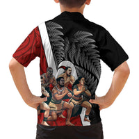 New Zealand Te Matatini Family Matching Off The Shoulder Long Sleeve Dress and Hawaiian Shirt Kapa Haka and Silver Fern - Maori Art Pattern LT03 - Polynesian Pride
