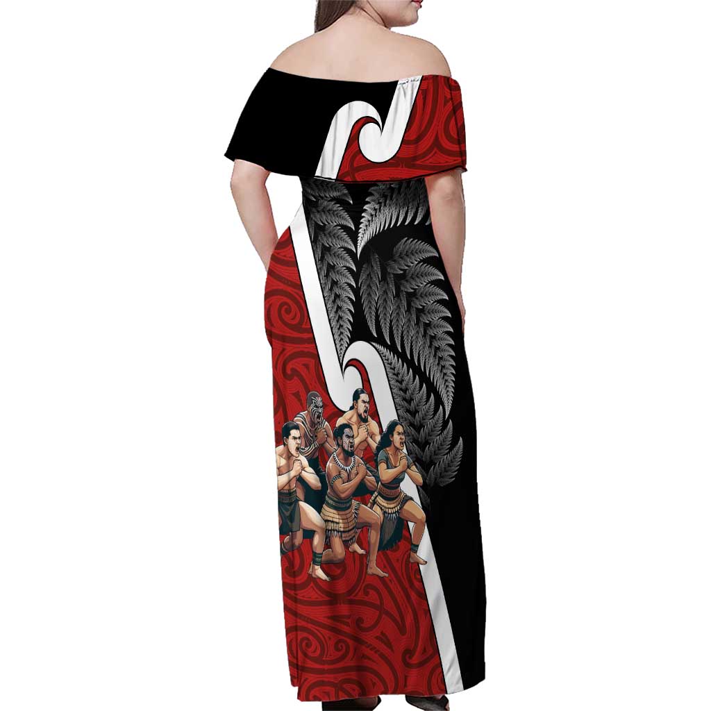 New Zealand Te Matatini Family Matching Off Shoulder Maxi Dress and Hawaiian Shirt Kapa Haka and Silver Fern - Maori Art Pattern LT03 - Polynesian Pride