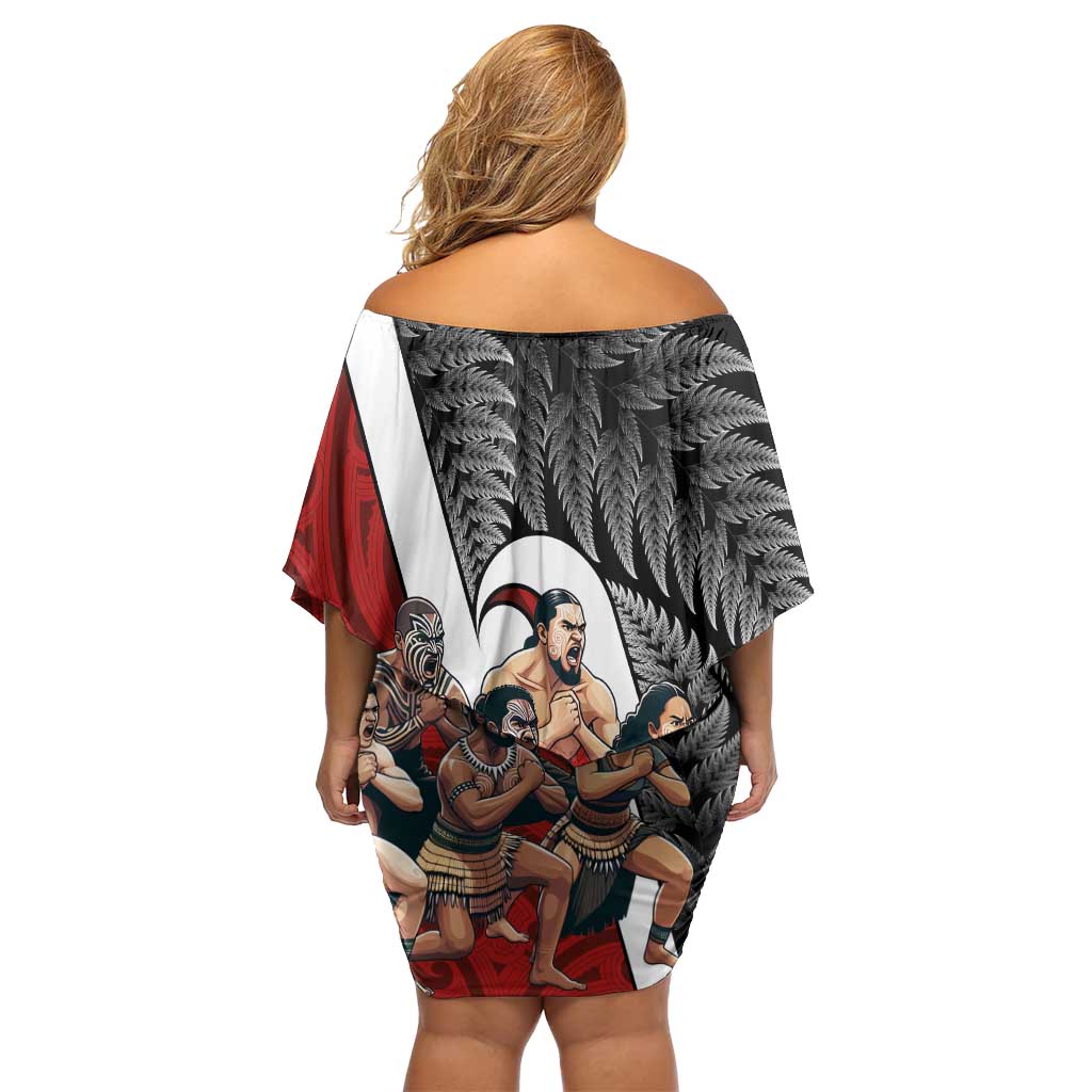 New Zealand Te Matatini Family Matching Off Shoulder Short Dress and Hawaiian Shirt Kapa Haka and Silver Fern - Maori Art Pattern LT03 - Polynesian Pride