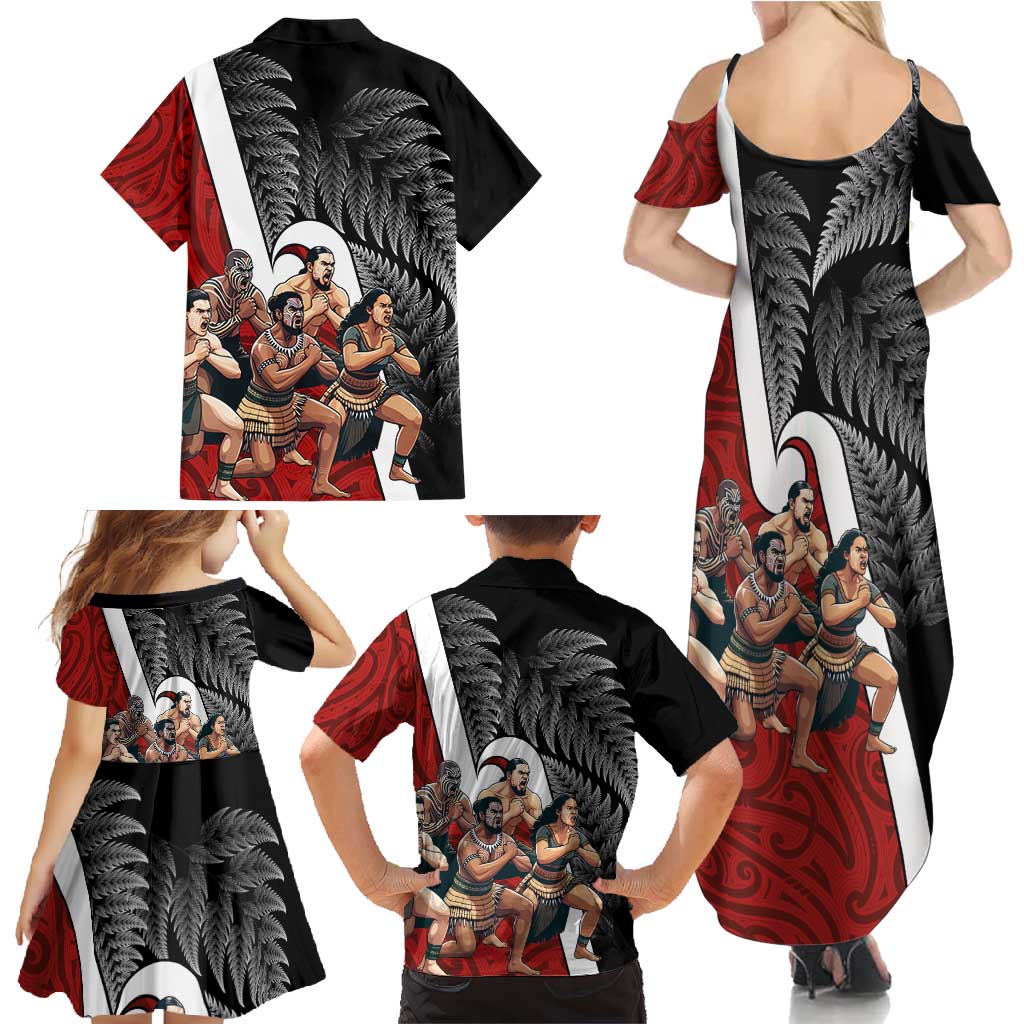 New Zealand Te Matatini Family Matching Summer Maxi Dress and Hawaiian Shirt Kapa Haka and Silver Fern - Maori Art Pattern LT03 - Polynesian Pride