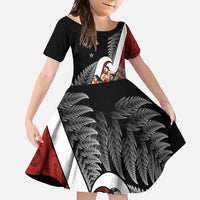 New Zealand Te Matatini Family Matching Tank Maxi Dress and Hawaiian Shirt Kapa Haka and Silver Fern - Maori Art Pattern LT03 Daughter's Dress Black - Polynesian Pride