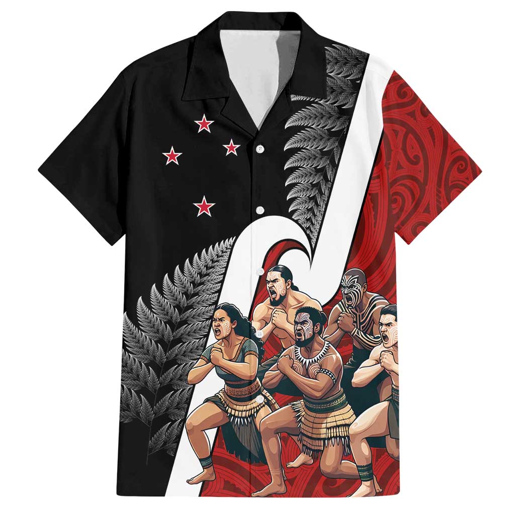 New Zealand Te Matatini Family Matching Tank Maxi Dress and Hawaiian Shirt Kapa Haka and Silver Fern - Maori Art Pattern LT03 Dad's Shirt - Short Sleeve Black - Polynesian Pride