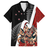 New Zealand Te Matatini Family Matching Tank Maxi Dress and Hawaiian Shirt Kapa Haka and Silver Fern - Maori Art Pattern LT03 Dad's Shirt - Short Sleeve Black - Polynesian Pride
